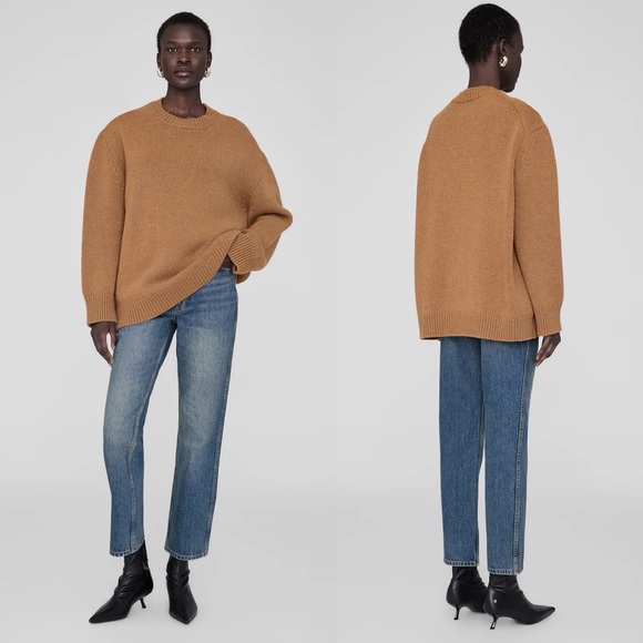 ANINE BING Rosie Cashmere Crewneck Oversized Sweater Camel - Picture 2 of 9